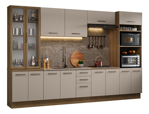 Armário De Cozinha Completa 340cm Agata Madesa 01 Cor Rustic/crema
