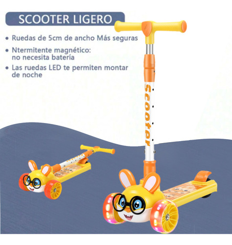 Scooter Monopatín De Pie Plegable Niños 2-12 Años Luces Led
