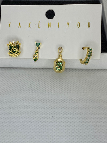 Set Aretes Harry Potter Slytherin En Chapa De Oro