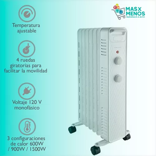 Calefactor eléctrico con 3 niveles de potencia ajustables de 600w 900w y  1500w temperatura ajustable indicador