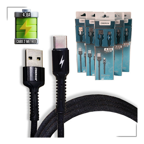 Oberon Kit 02 Cabos Tipo C 4.8a Usb C 2metros Carregamento Rápido