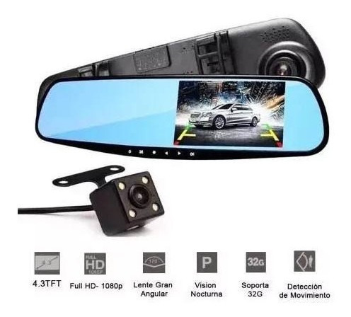Imagen 3 de 4 de Doble Camara Hd Frontal Y Retro 2 En 1 Retrovisor Para Auto