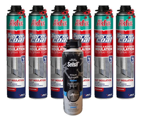 Espuma Akfix Poliuretano Proyectable 6 De 850ml + Limpiador