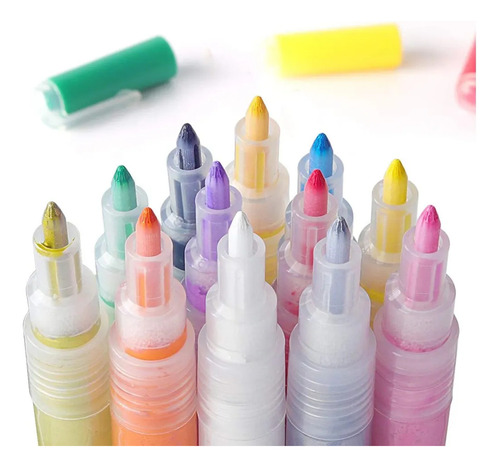 12 Marcadores Acrílicos 0.7mm Plumas Para Colorear