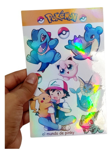 Laminas Stickers Holográficos Tornasol Pokemon, Pegatinas 
