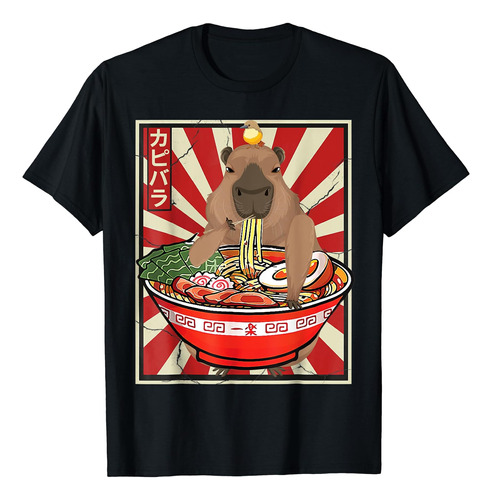 Kawaii Bird Capybara Eating Ramen Noodles Anime Camiseta Jap