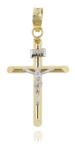 Crucifijo Tubular De Oro 10 Kilates Con Cristo En Oro Blanco