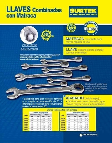 Llave Combinada De Matraca 3/8 Surtek