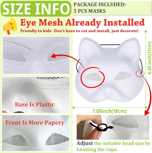5 Máscaras De Gato Therian Con Malla Para Ojos Instaladas,