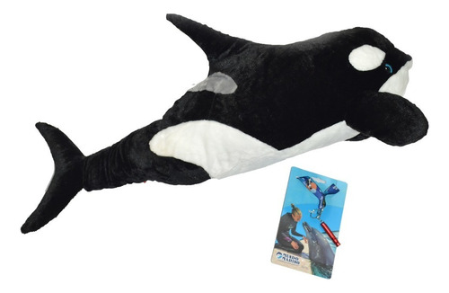 Peluche Orca Gig 80cm + Silbato Orca Mundo Marino Color Negro Y Blanco