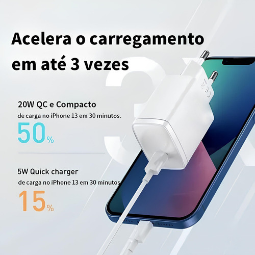Carregador Turbo P/ Iphone 8 Plus X Xr 11 12 13 14 Pro Max C Branco