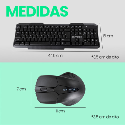 Kit Teclado Y Mouse Inalámbrico Conexión Usb Ergonómico Bytech