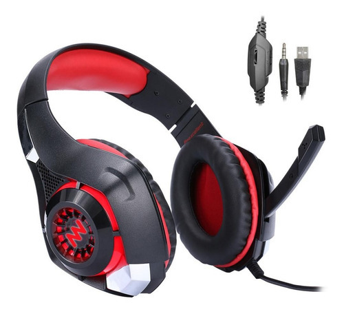 Imagen 2 de 2 de Auricular Gamer Nw400 Ps4 Ps5 Pc Xbox Sonido Hd C/ Microfono Color Rojo Color De La Luz Azul