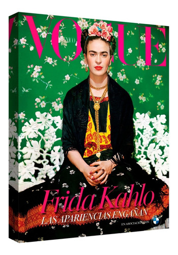 Cuadro Decorativo Canvas Moderno Frida Kahlo Vogue México Color Natural Armazón Natural