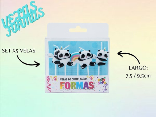 Imagen 3 de 5 de Velas Formas Ositos Panda Arco Iris Cotillón Cumpleaños