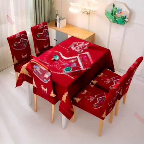 Mantel Navideño Calcetin + 6 Fundas Para Sillas 720