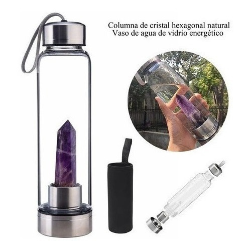 Botella De Agua Con Cristal Energético De Cuarzo Púrpura