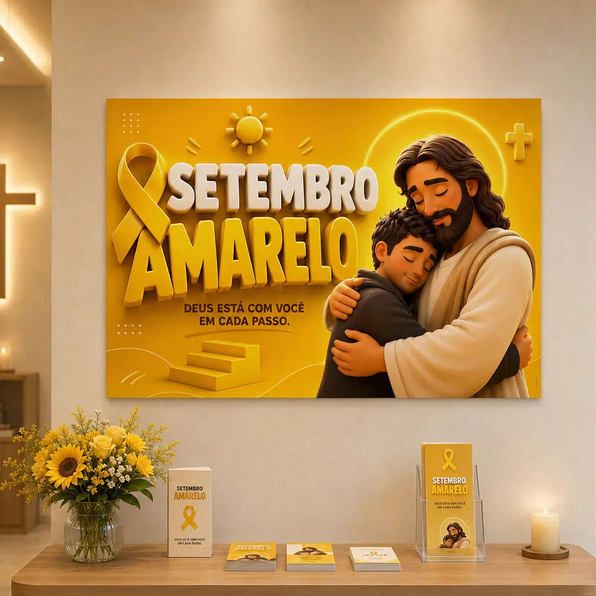Painel Setembro Amarelo Retangular Horizontal Conscientização Campanha Saúde Mental Decoração Para Consultório Em Tecido