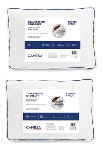 Kit 2 Travesseiros Ergosoft Hotel Ultra Macio Camesa