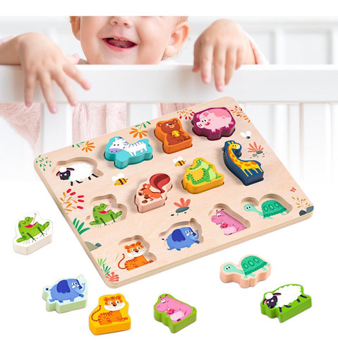 Quebra-cabeça De Várias Formas Montessori Brinquedo Animal