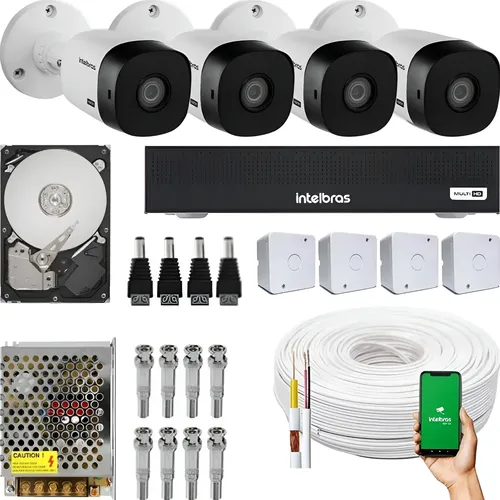 Kit Vigilancia Intelbras 4 Cameras Infra Multi Hd Dvr 4 Ch