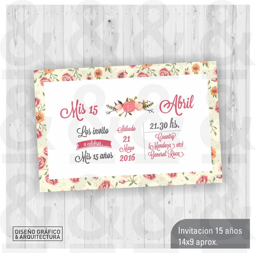 Diseño Tarjeta Invitación Imprimible 15 Años Flores