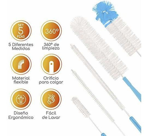 Set De 5 Cepillos De Limpieza Para Biberones Mamilas Termos