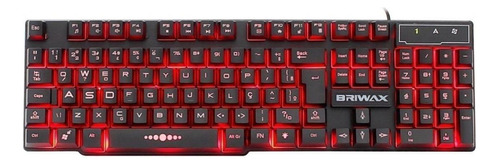 Teclado gamer Briwax BA-538 QWERTY português Brasil cor preto com luz vermelha, azul e roxa