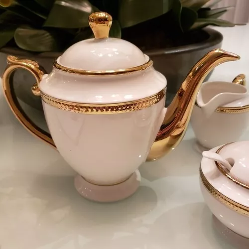 Conjunto para Chá Bule Açucareiro Leiteira Porcelana Paddy Branco