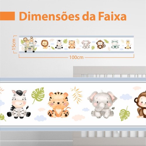 Imagem 3 de 6 de Faixa Decorativa Infantil Bebê Papel Parede Safari Animais