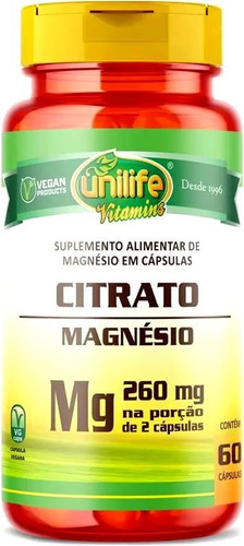 Citrato De Magnesio Unilife 60 Cáps 