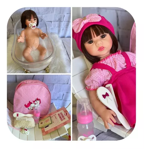 Boneca Bebe Reborn 100% Puro Silicone Sólido Pode Molhae