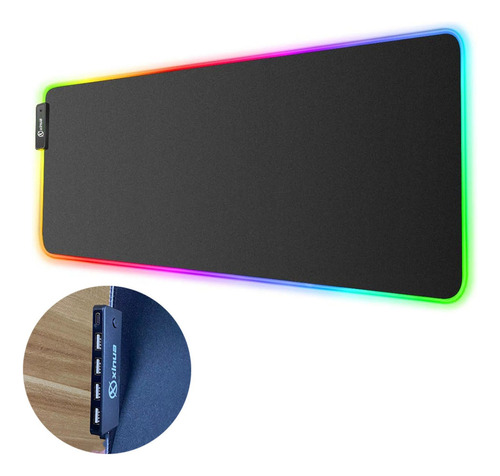 Mouse Pad Gamer 4 Hub Luz Rgb Efectos Usb Xinua 80x30 3mm Color Negro