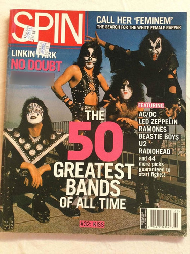 Spin Feb 2002/ The 50 Greatest Bands Of All Time/ Cover Kiss