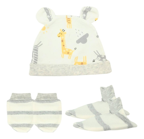 Set De Gorro, Mitones Y Babuchas Para Bebé Motivo Jirafa