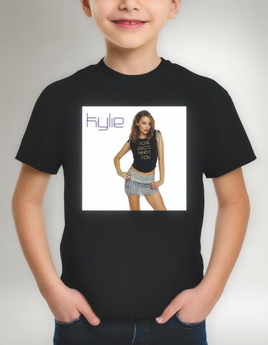 Remera Negra Niño Algodón Personalizada Kylie Minogue