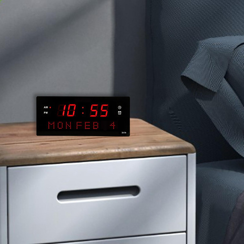 Reloj De Pared Digital Lectura Fácil Gran Número Rojo