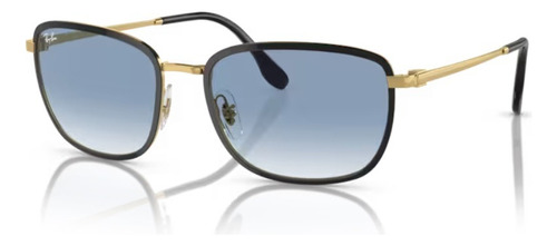 Óculos De Sol - Ray-ban - Rb3705 90003f 60 Cor Da Armação Preto Sobre Ouro Cor Da Haste Ouro Cor Da Lente Azul Desenho Quadrado