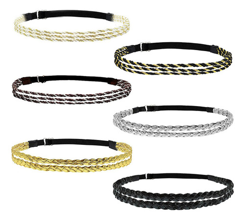 6x Diademas Trenzadas Boho Hippie Banda De Pelo Ajustable