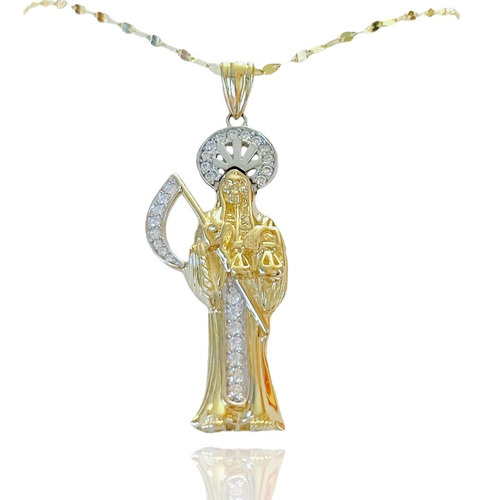 Cadena Y Santa Muerte 4 Cm Mnc Ambos De Oro 10k Oro Fino