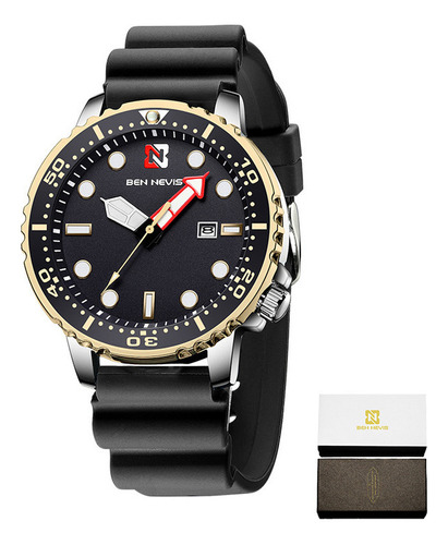 Reloj Casual De Silicona Con Calendario De Cuarzo De Ben Nev Color Del Fondo Dorado