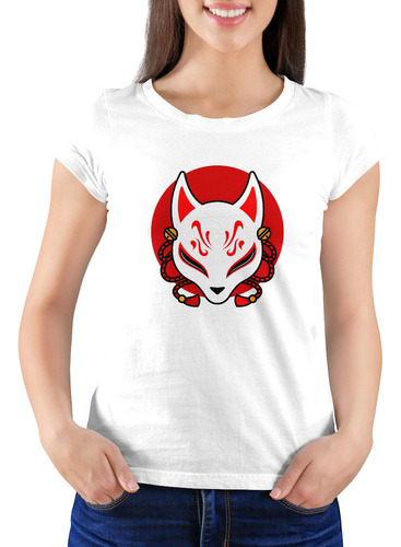 Playera Máscara Kitsune Cuello U Para Mujer