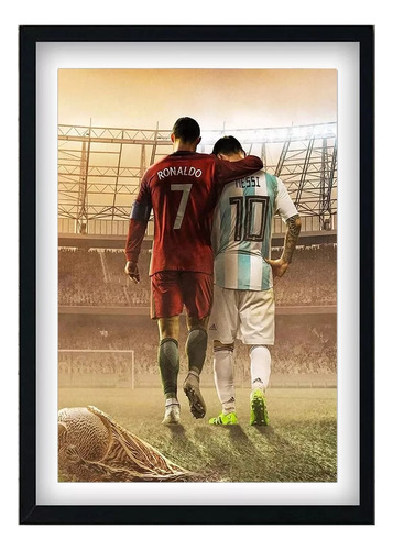 Cuadro Cristiano Messi Cr7 60x45 Marco Madera Vidrio Poster