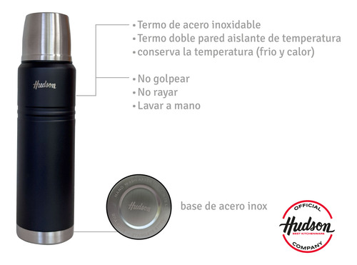 Termo 1 Litro + Mate Negro Vaso