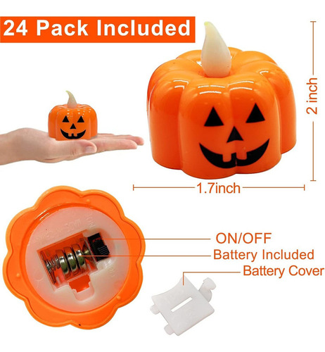 24 Piezas Luz De Calabaza Halloween Velas Sin Llama Calabaza