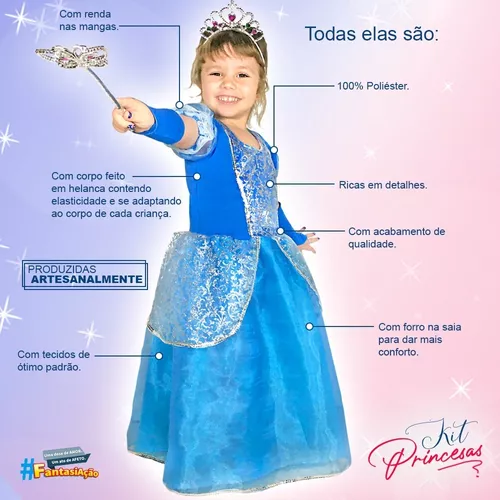 Vestido fantasia luxo princesas cinderela