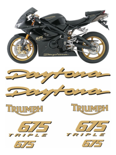 Kit Adesivos Triumph Daytona 675 Preta E Dourado D675004