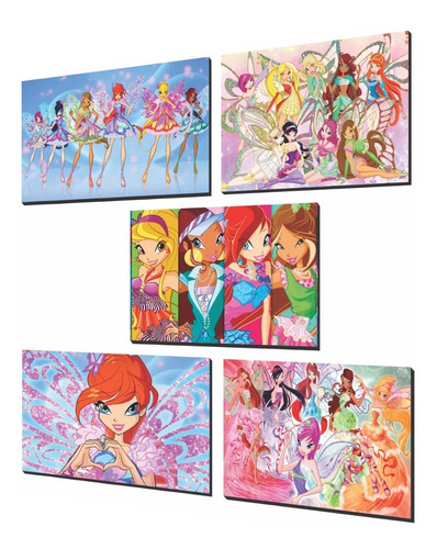 Kit 5 Cuadros Infantil, Winx Club, 38x26cm C/u.