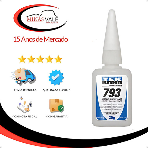 Kit 3 Cola Instantânea Tekbond 793 20g Transparente Reparos
