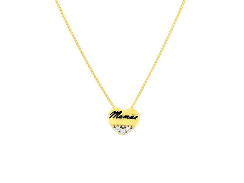 Gargantilha De Ouro 18k Pingente Coração Mamãe